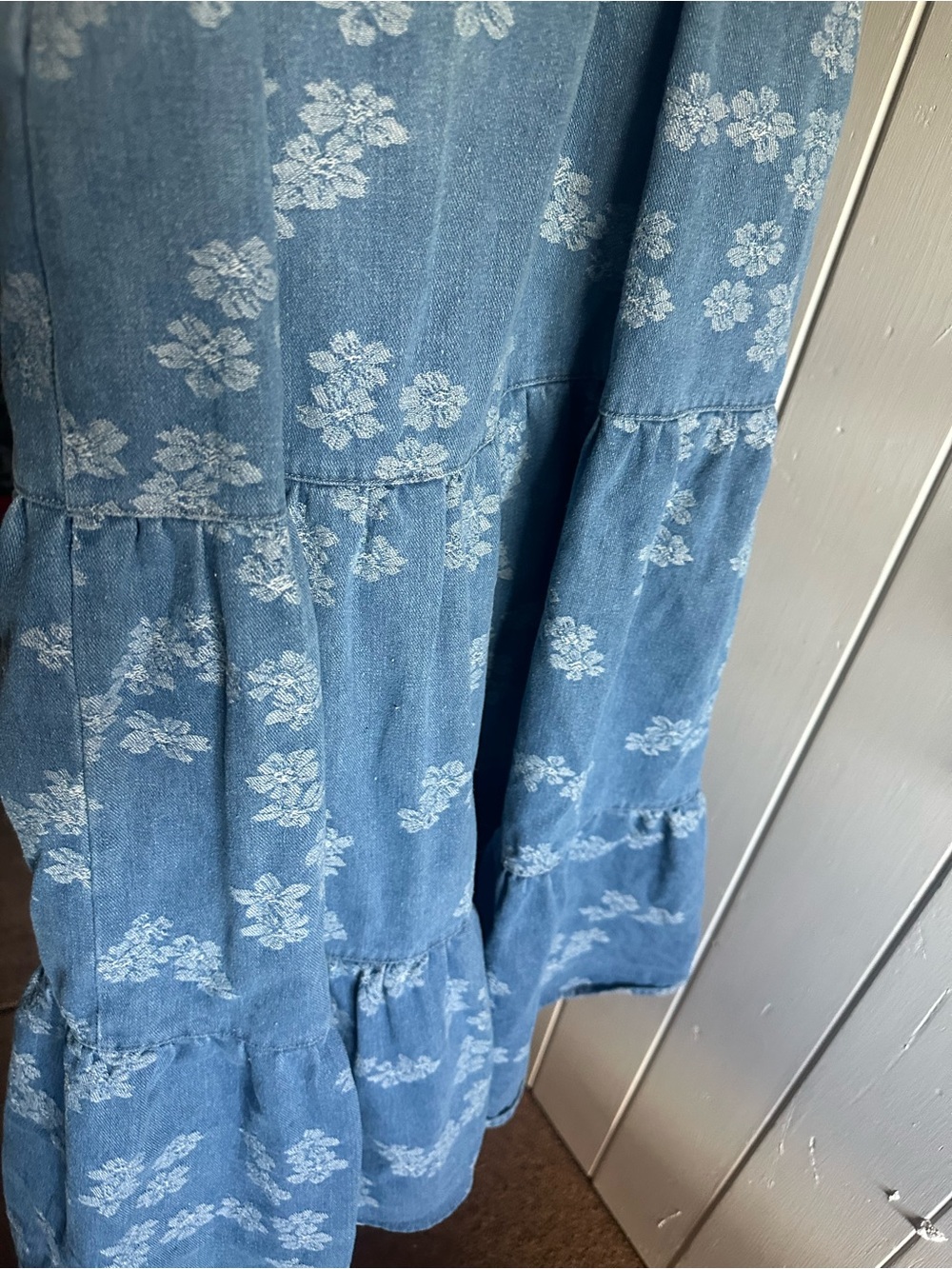 Solitaire Floral Denim Midi Dress Denim Floral Button-Front Dress with Waist Tie - Picture 6 of 13